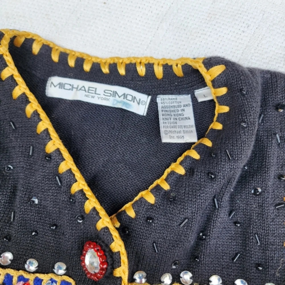 Michael Simon 90s Rare Festival HolidayVintage Bedecked vest - Picture 10 of 10